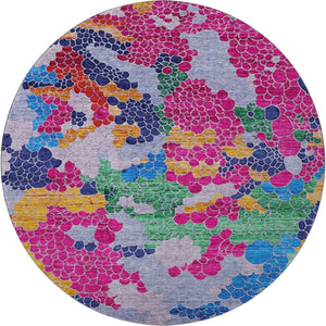 HomeRoots 8' X 10' Washable Blush Blue & Yellow Geometric Area Rug with UV Protection for Modern Homes 707681