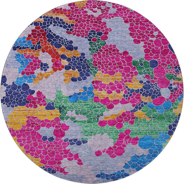HomeRoots 8' X 10' Washable Blush Blue & Yellow Geometric Area Rug with UV Protection for Modern Homes 707681