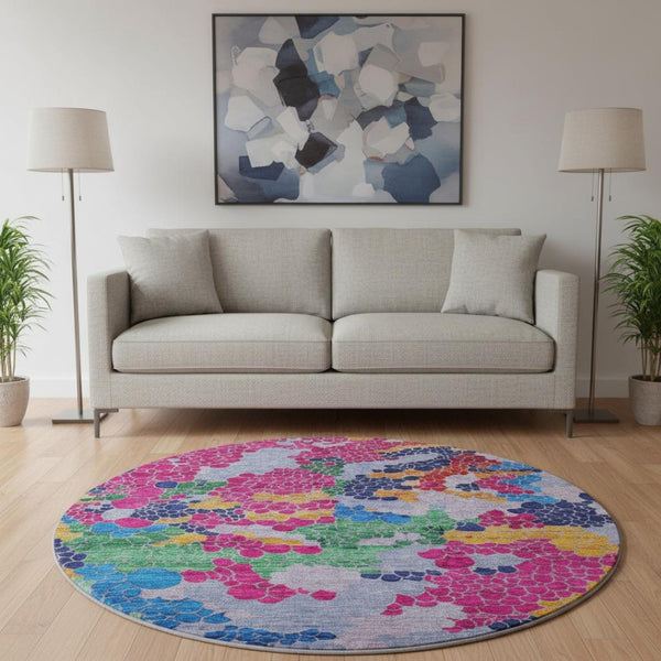 HomeRoots 8' X 10' Washable Blush Blue & Yellow Geometric Area Rug with UV Protection for Modern Homes 707681