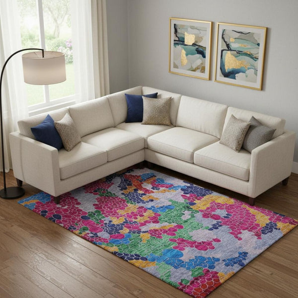 HomeRoots 10' Blush Blue & Yellow Geometric Area Rug - Washable, UV Protected, Durable for Modern Homes 707683