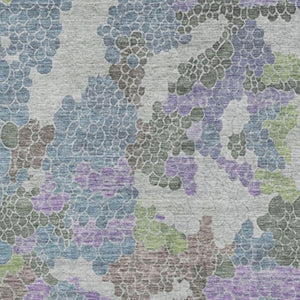 HomeRoots 8' Stylish Blue, Green & Lavender Geometric Washable Round Rug with UV Protection for Modern Homes 707686