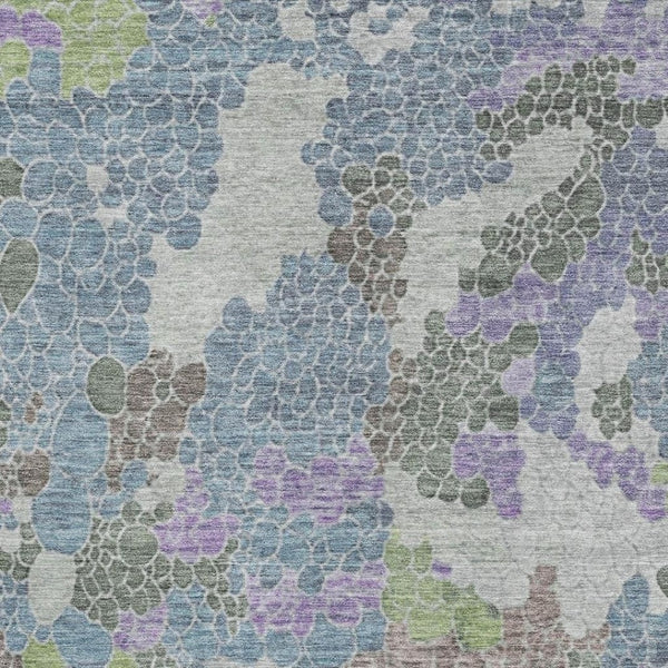HomeRoots 9' X 12' Geometric Area Rug in Blue Green Lavender – Washable, UV Protected, Durable & Stylish! 707688