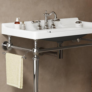 English Elm VICI 36" Bathroom Console Sink with Integrated Ceramic Basin, 3-Hole Faucet, Stainless Legs & Towel Bar Chrome,White W2615S00118