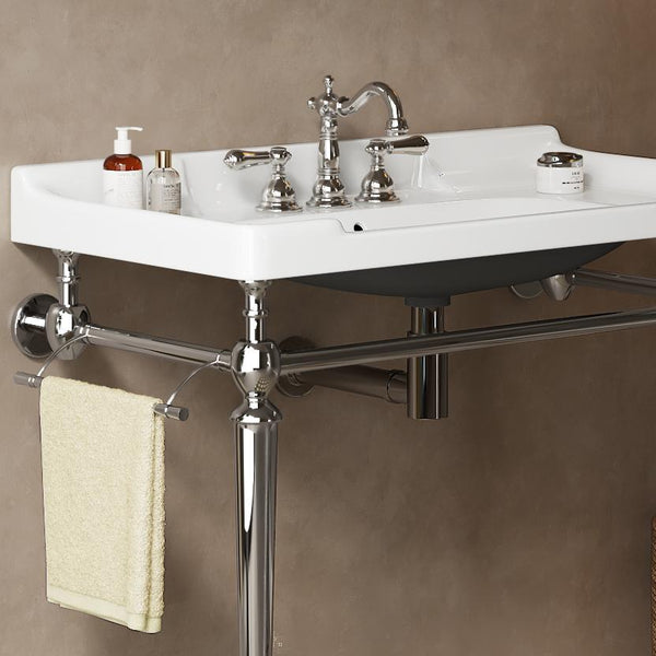 English Elm VICI 36" Bathroom Console Sink with Integrated Ceramic Basin, 3-Hole Faucet, Stainless Legs & Towel Bar Chrome,White W2615S00118