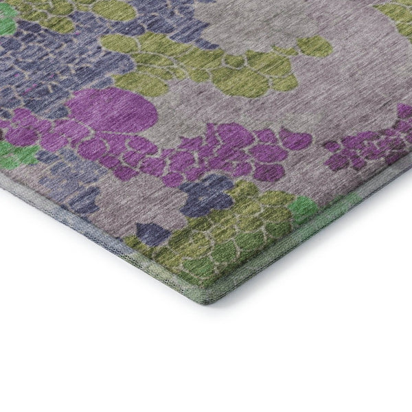 HomeRoots 8' Geometric Washable Round Rug in Fern Green, Eggplant & Blush - UV Protected for Durability & Style 707692