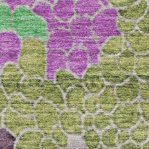 HomeRoots 8' Geometric Washable Round Rug in Fern Green, Eggplant & Blush - UV Protected for Durability & Style 707692