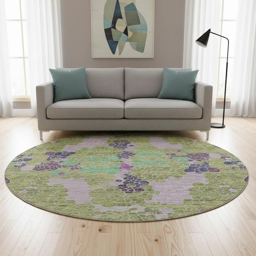HomeRoots 8' X 10' Stunning Geometric Washable Area Rug in Fern, Eggplant & Blush - UV Protection & Durable Design 707693
