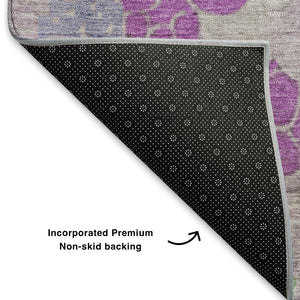 HomeRoots 8' X 10' Stunning Geometric Washable Area Rug in Fern, Eggplant & Blush - UV Protection & Durable Design 707693