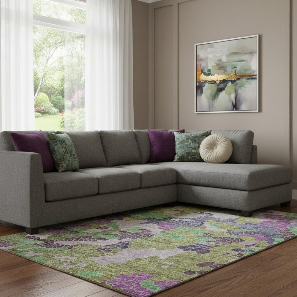 HomeRoots 9' X 12' Modern Fern Green, Eggplant & Blush Geometric Washable Area Rug with UV Protection & Comfort 707694