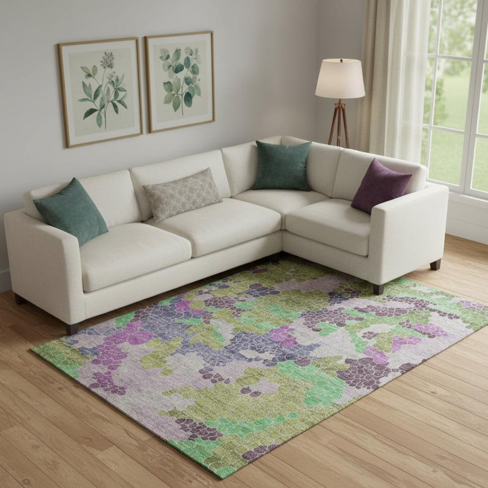 HomeRoots 10' X 14' Stylish Fern Green, Eggplant & Blush Geometric Washable Area Rug with UV Protection & Safety 707695