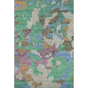 HomeRoots 5' X 8' Green Copper & Blue Geometric Area Rug - Washable, UV Protected, Stain-Resistant Design 707697