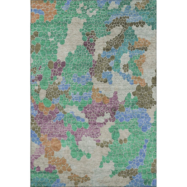 HomeRoots 5' X 8' Green Copper & Blue Geometric Area Rug - Washable, UV Protected, Stain-Resistant Design 707697