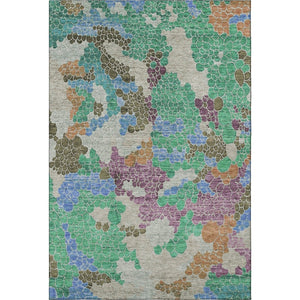 HomeRoots 5' X 8' Green Copper & Blue Geometric Area Rug - Washable, UV Protected, Stain-Resistant Design 707697
