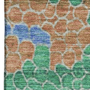 HomeRoots 8' Washable Round Rug in Green, Copper & Blue - UV Protected, Durable, Modern Geometric Design 707698