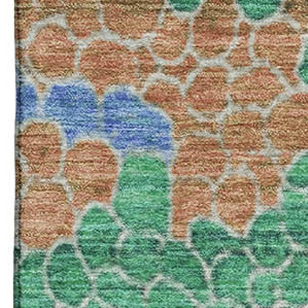 HomeRoots 8' Washable Round Rug in Green, Copper & Blue - UV Protected, Durable, Modern Geometric Design 707698