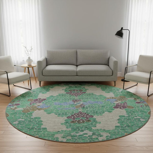 HomeRoots 8' X 10' Modern Green Copper Blue Geometric Washable Area Rug with UV Protection for High Traffic Areas 707699