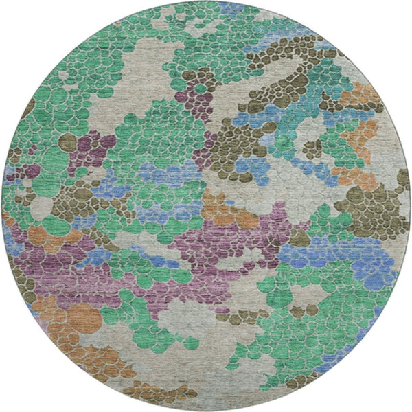 HomeRoots 8' X 10' Modern Green Copper Blue Geometric Washable Area Rug with UV Protection for High Traffic Areas 707699