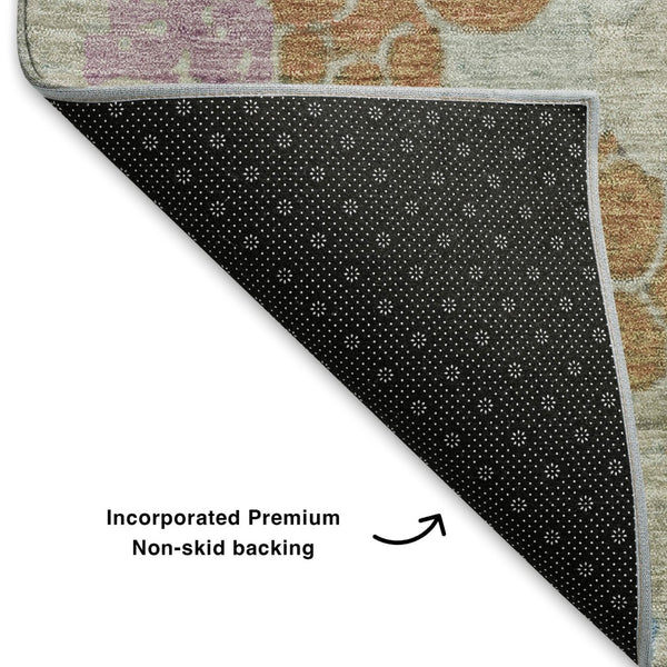 HomeRoots 9' X 12' Washable Area Rug in Green, Copper & Blue - Stylish Geometric Design with UV Protection! 707700