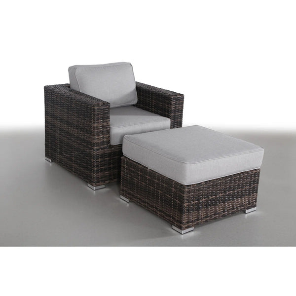 English Elm Comfortable Oversized Wicker Armchair with Ottoman, 5" Plush Water‑Resistant Cushions, No Assembly Required B120S00231