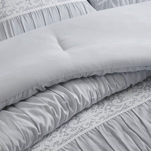 English Elm 7-piece King Jacquard Comforter Set Lace Detail Chambray Cottage Bedroom Ensemble Blue B035P482887