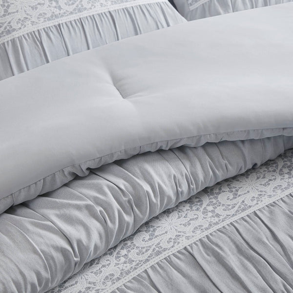 English Elm 7-piece King Jacquard Comforter Set Lace Detail Chambray Cottage Bedroom Ensemble Blue B035P482887