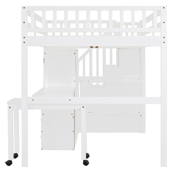 English Elm Queen Murphy Bed with Integrated Desk Cabinet Shelves Space Saving Studio Solution White N708S00014K
