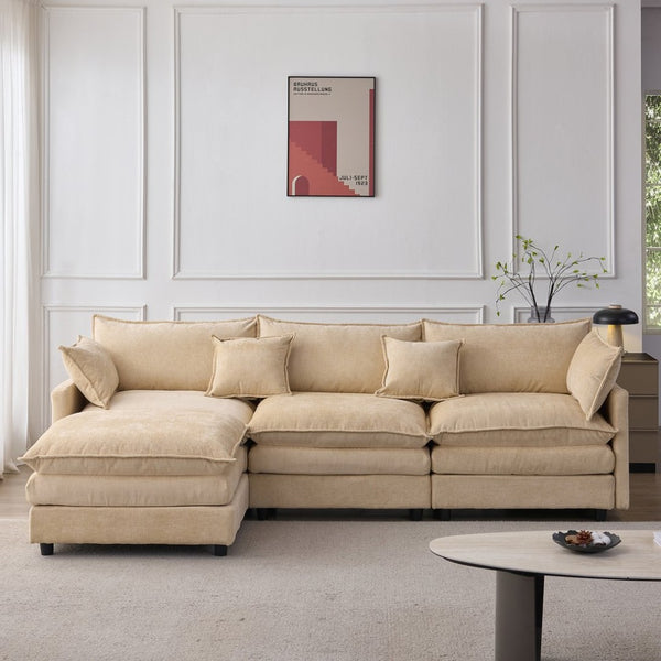 English Elm 105" L-shaped Chenille Sectional with Ottoman Pocket Spring Living Room Sofa Light Coffee W1097S00226