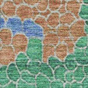 HomeRoots 10' X 14' Geometric Area Rug in Green, Copper & Blue - Washable, UV-Protected, and Stylish Design! 707701