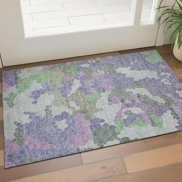 HomeRoots 5' X 8' Washable Geometric Area Rug in Purple, Gray & Green - UV Protected, Durable & Stylish! 707703