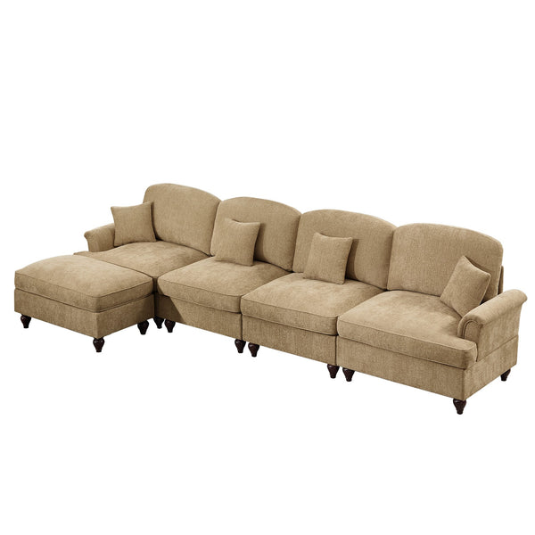 English Elm Classic Modular Chenille Sectional Couch - L-Shaped, Flared Arms, Removable Skirts & Movable Ottoman W3041S00250