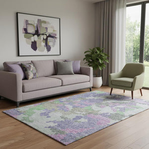 HomeRoots 8' Modern Geometric Purple, Gray & Green Washable Rug with UV Protection for Kids & Pets 707704