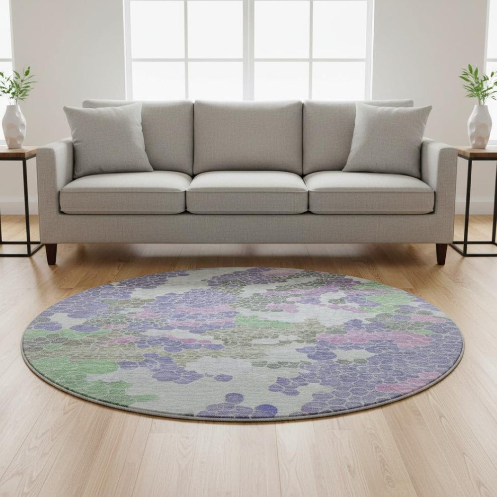 HomeRoots 8' X 10' Stylish Purple Gray Green Geometric Area Rug - Washable, Kid & Pet Friendly, UV Protected! 707705