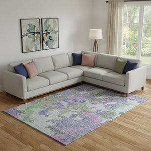 HomeRoots 10' Geometric Washable Area Rug in Purple, Gray & Green - UV Protected, Durable for High-Traffic Spaces 707707