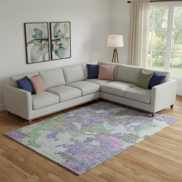 HomeRoots 10' Geometric Washable Area Rug in Purple, Gray & Green - UV Protected, Durable for High-Traffic Spaces 707707