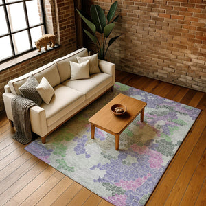HomeRoots 10' Geometric Washable Area Rug in Purple, Gray & Green - UV Protected, Durable for High-Traffic Spaces 707707