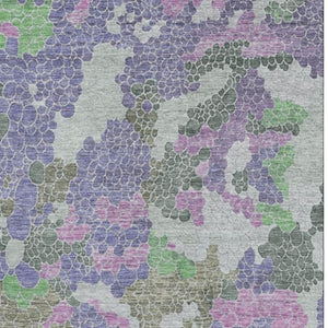 HomeRoots 10' Geometric Washable Area Rug in Purple, Gray & Green - UV Protected, Durable for High-Traffic Spaces 707707