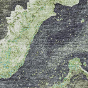 HomeRoots 5' X 8' Washable Abstract Area Rug in Artichoke Green, Gray & Ivory - Durable, UV Protected Design 707709