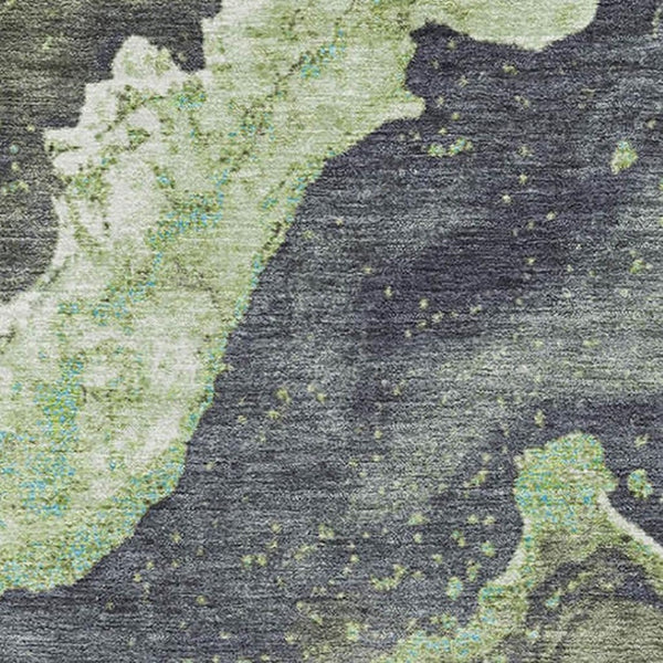 HomeRoots 5' X 8' Washable Abstract Area Rug in Artichoke Green, Gray & Ivory - Durable, UV Protected Design 707709