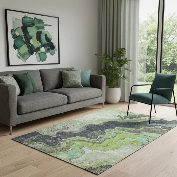 HomeRoots 8' Artichoke Green Round Rug - Washable, UV-Protected, Durable Design for High-Traffic Spaces! 707710