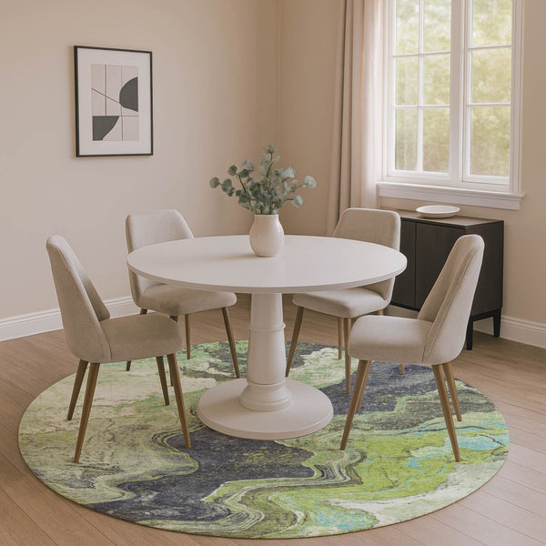 HomeRoots 8' X 10' Artichoke Green Gray Ivory Abstract Washable Area Rug - Durable, UV Protected & Stylish! 707711