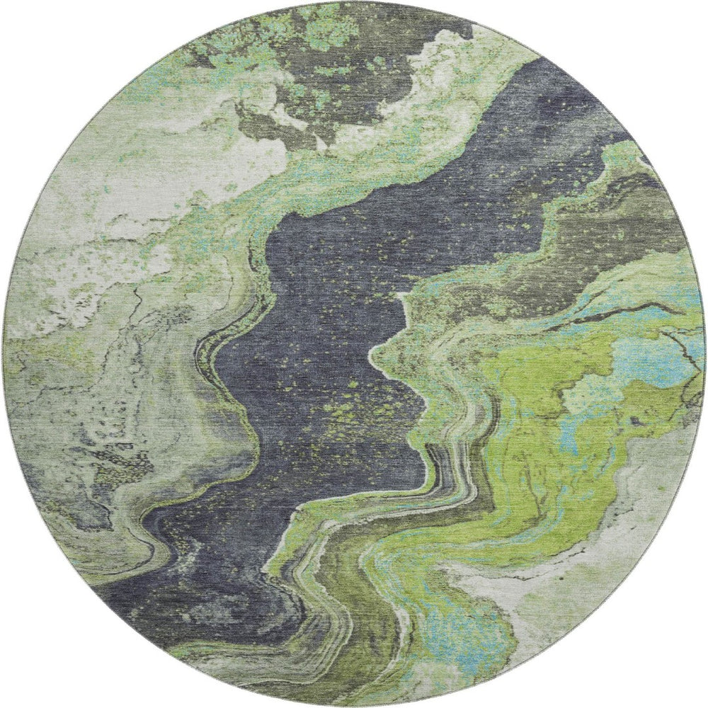 HomeRoots 8' X 10' Artichoke Green Gray Ivory Abstract Washable Area Rug - Durable, UV Protected & Stylish! 707711