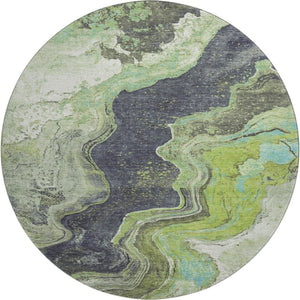 HomeRoots 8' X 10' Artichoke Green Gray Ivory Abstract Washable Area Rug - Durable, UV Protected & Stylish! 707711