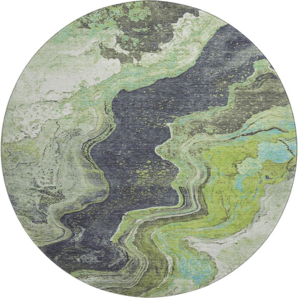 HomeRoots 8' X 10' Artichoke Green Gray Ivory Abstract Washable Area Rug - Durable, UV Protected & Stylish! 707711