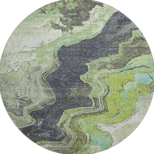 HomeRoots 8' X 10' Artichoke Green Gray Ivory Abstract Washable Area Rug - Durable, UV Protected & Stylish! 707711