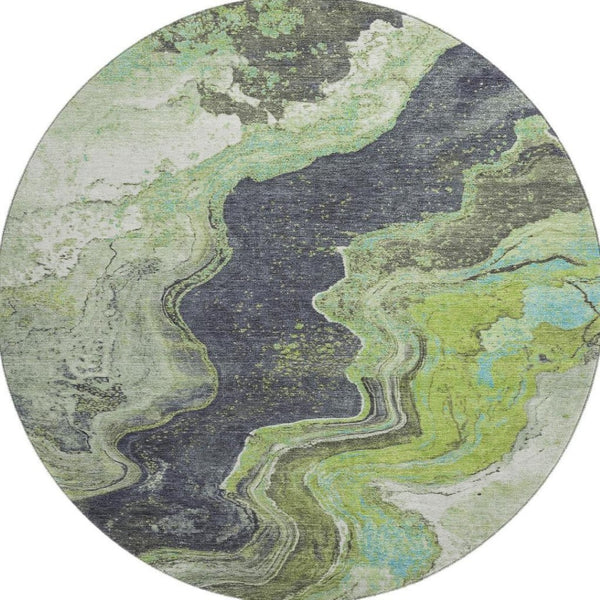 HomeRoots 8' X 10' Artichoke Green Gray Ivory Abstract Washable Area Rug - Durable, UV Protected & Stylish! 707711