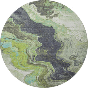 HomeRoots 8' X 10' Artichoke Green Gray Ivory Abstract Washable Area Rug - Durable, UV Protected & Stylish! 707711