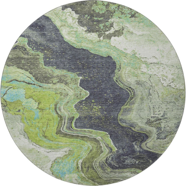 HomeRoots 8' X 10' Artichoke Green Gray Ivory Abstract Washable Area Rug - Durable, UV Protected & Stylish! 707711