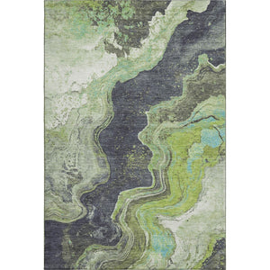 HomeRoots 9' X 12' Stylish Artichoke Green Gray Ivory Abstract Washable Rug with UV Protection for Any Room 707712