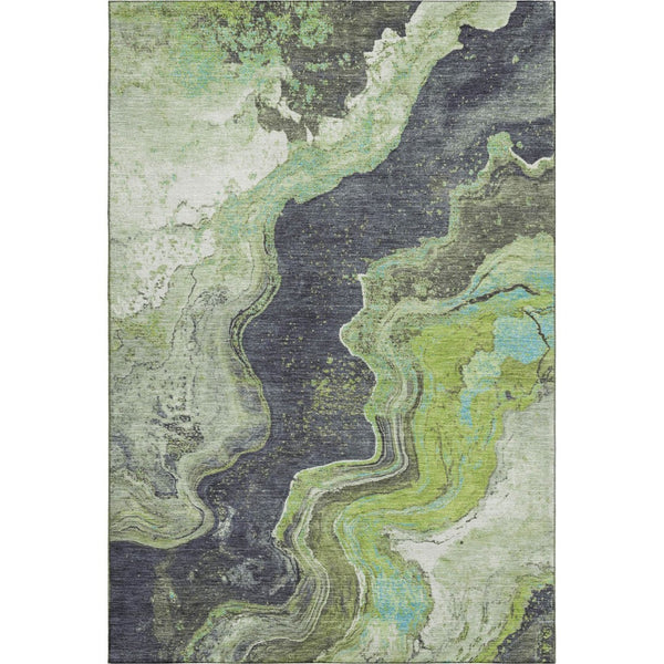 HomeRoots 9' X 12' Stylish Artichoke Green Gray Ivory Abstract Washable Rug with UV Protection for Any Room 707712