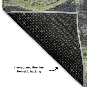 HomeRoots 9' X 12' Stylish Artichoke Green Gray Ivory Abstract Washable Rug with UV Protection for Any Room 707712